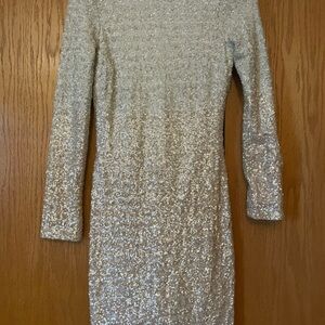 Badgley Mischka Shimmering Gold/Silver Long Sleeve sequin mini Dress